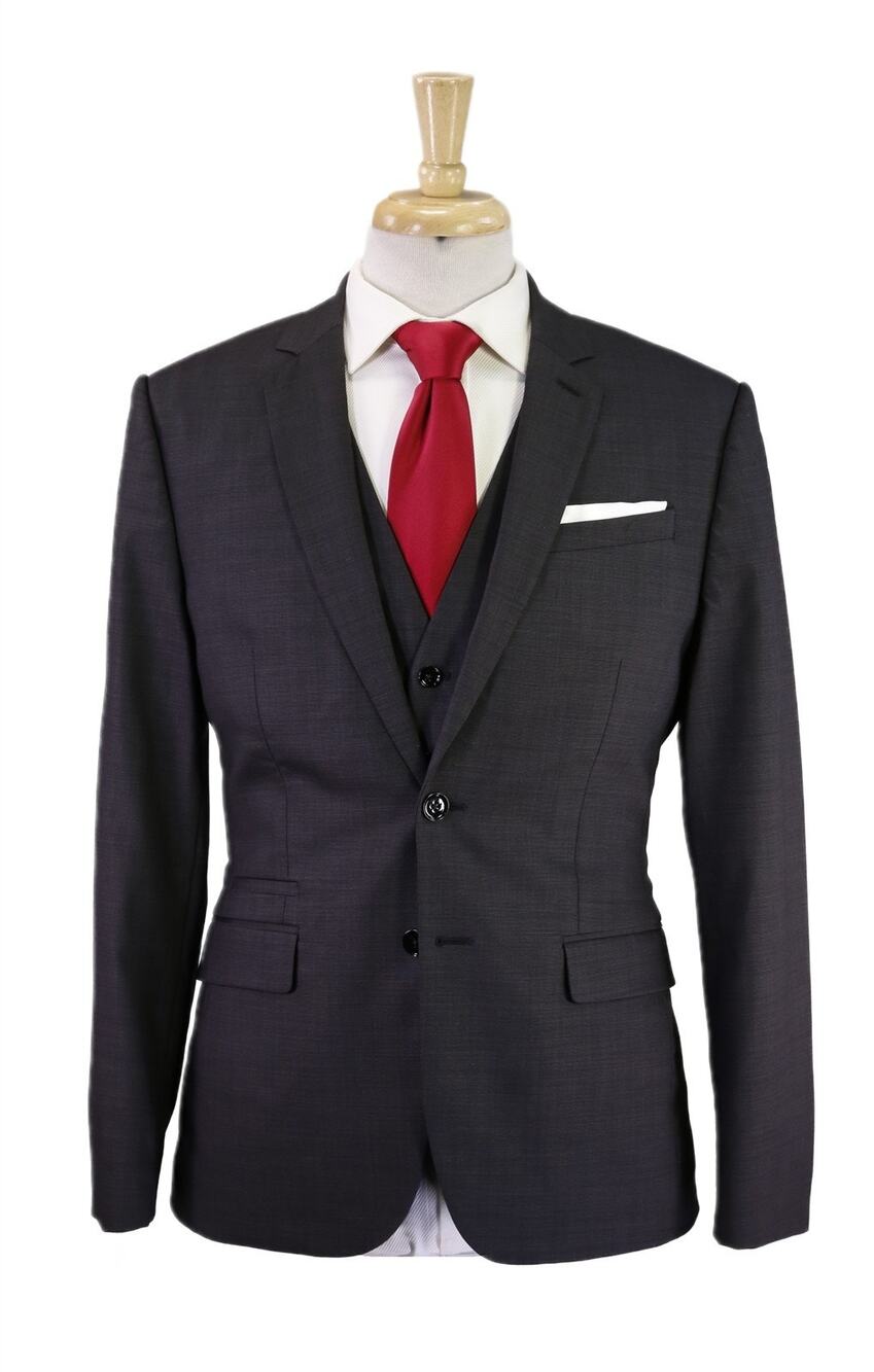 Express Gray Black Tic Woven Slim Fit 3-Piece 2-Btn Suit 38S